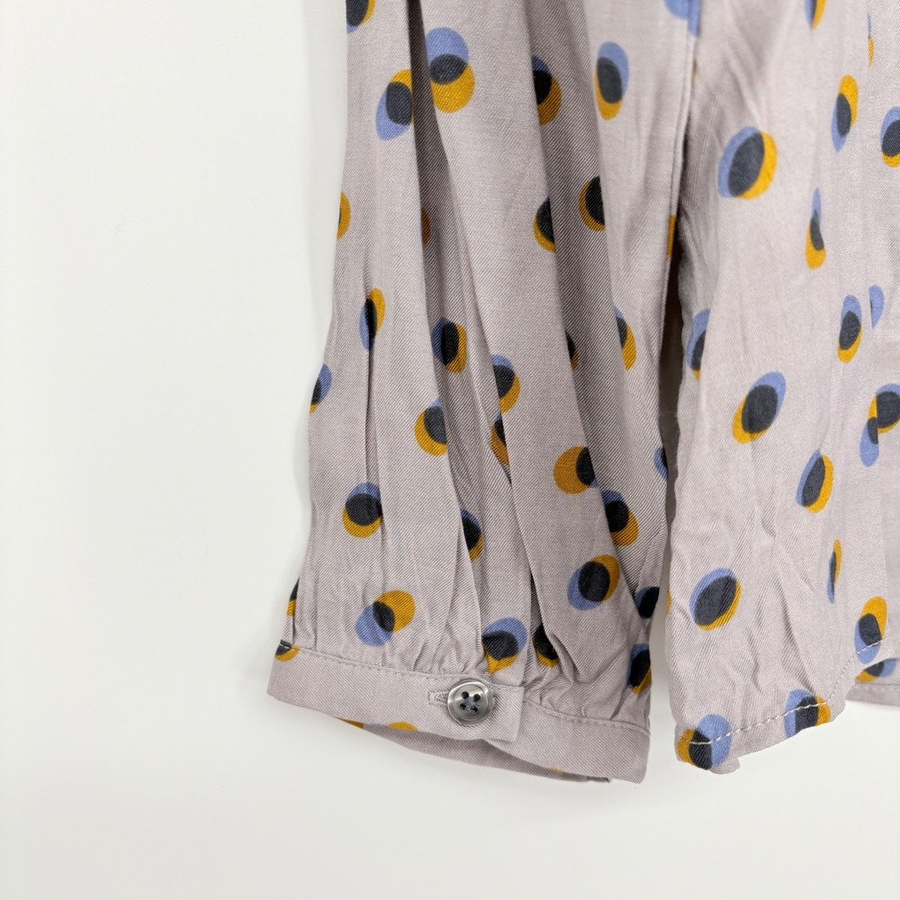 Boden Sz 10  Gray Polka  Dot Ruffle Button Down‎ Blouse Long Sleeve Silk Blend - Picture 8 of 12